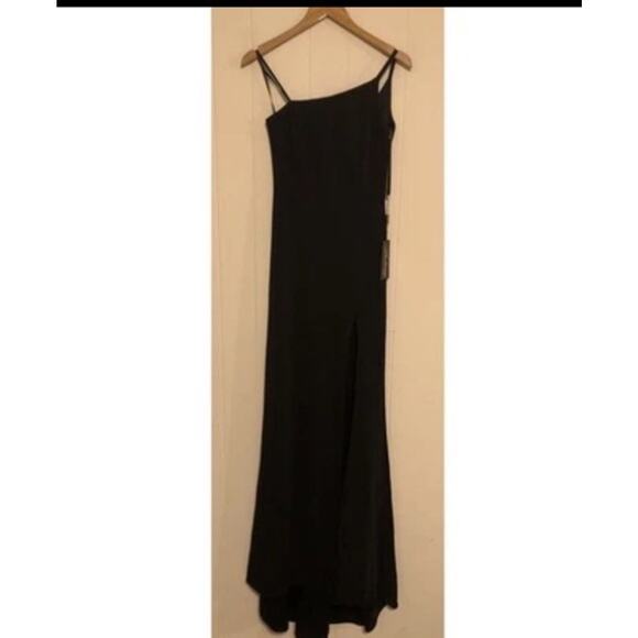 La Femme 28176 Slinky Vamp One Shoulder Stretch Jersey Evening Gown Black 6 NWT - Picture 5 of 6